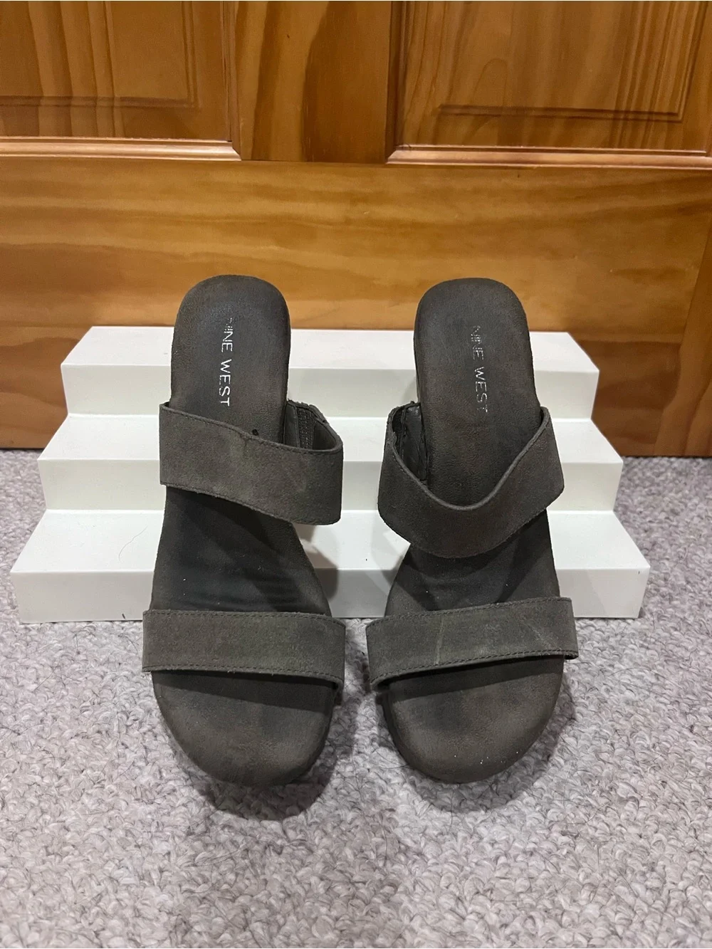 Nine West Alake Army Green Women's Suede Wedge Sandal - Slip-On Platform
